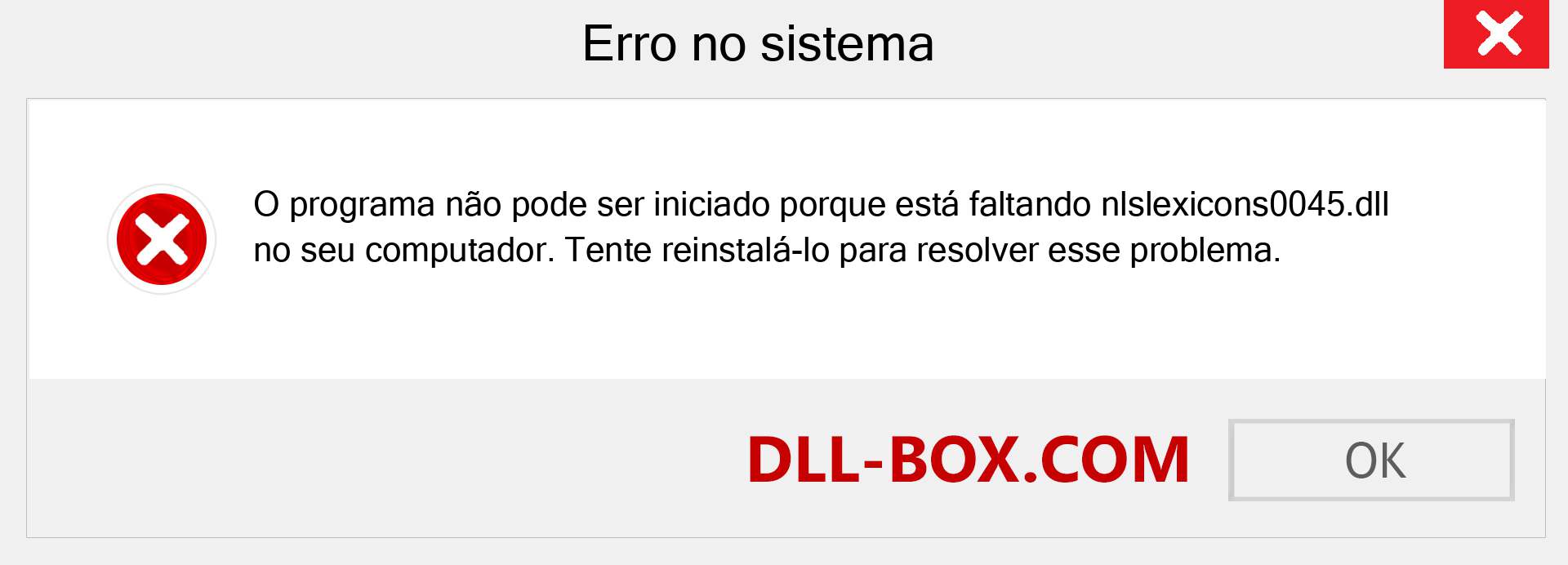 Arquivo nlslexicons0045.dll ausente ?. Download para Windows 7, 8, 10 - Correção de erro ausente nlslexicons0045 dll no Windows, fotos, imagens